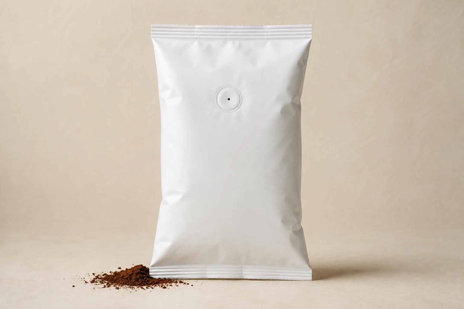 White coffee packaging bag with a one-way degassing valve