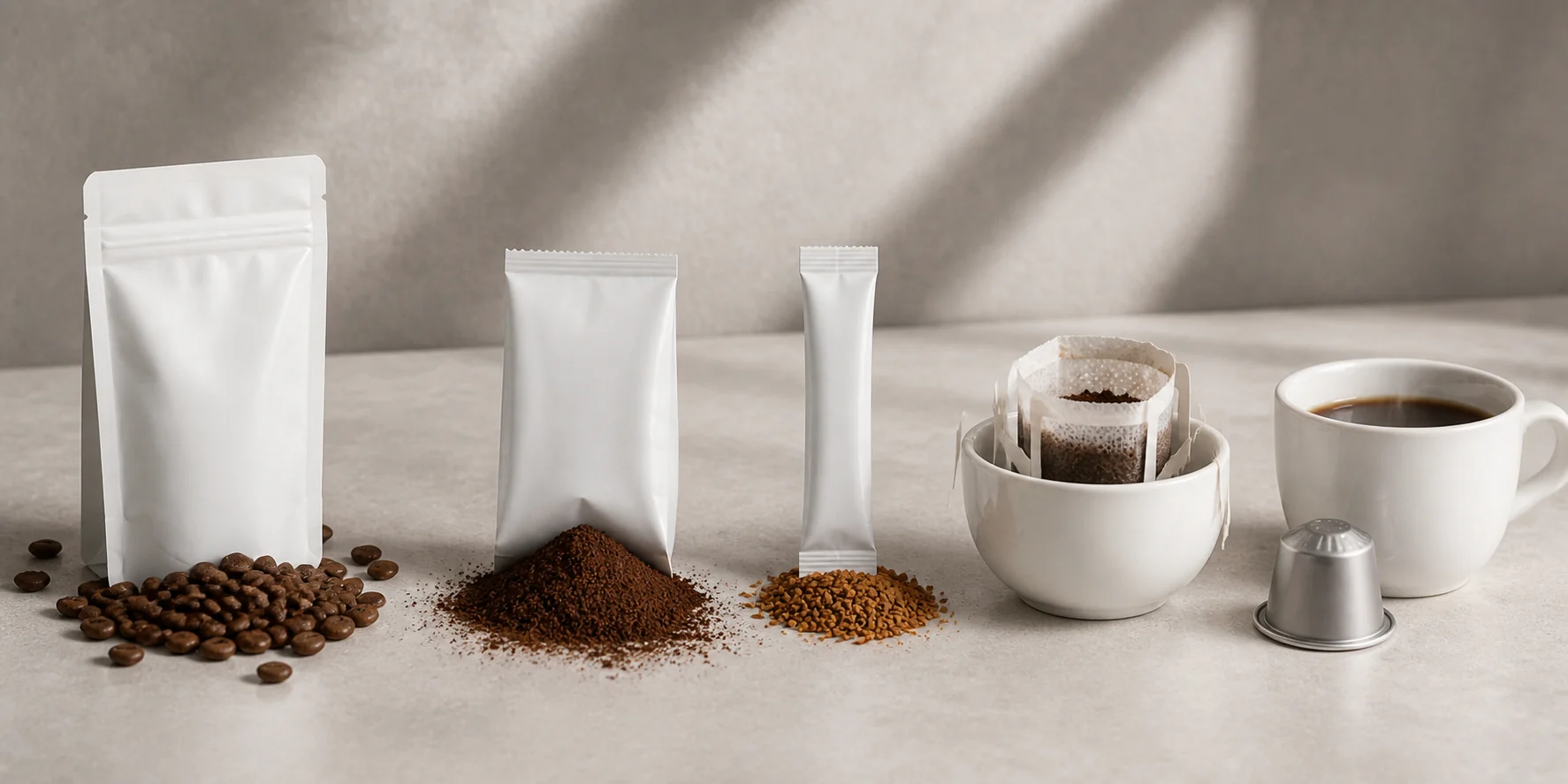 Coffee packaging material and format examples