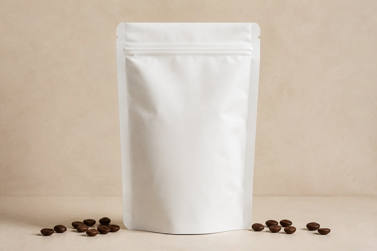White premade coffee packaging pouch